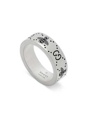 Gucci sterling Silver GG Signature Bee 6mm Ring US5.25